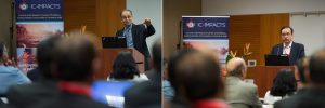 Picture of Venkatesh Kodur and Gautam Shroff delivering keynote speeches at 2018 IC-IMPACTS Research Conference